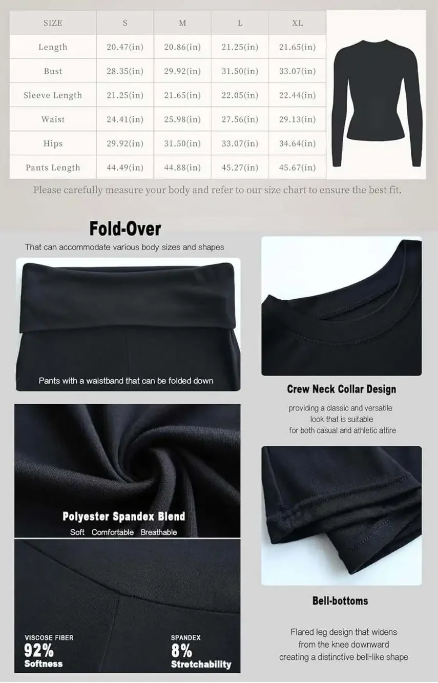 YETOWA Y2K 2-Piece Lounge Set Crop Top Fold-Over Flare Pants - Picture 3 of 3